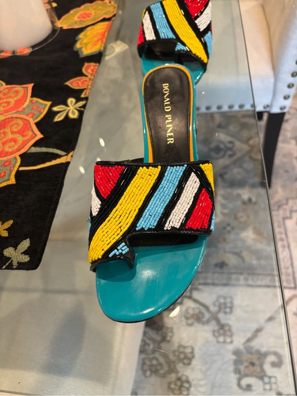 Donald Pliner Cuoio Multicolor Beaded Slide Mules